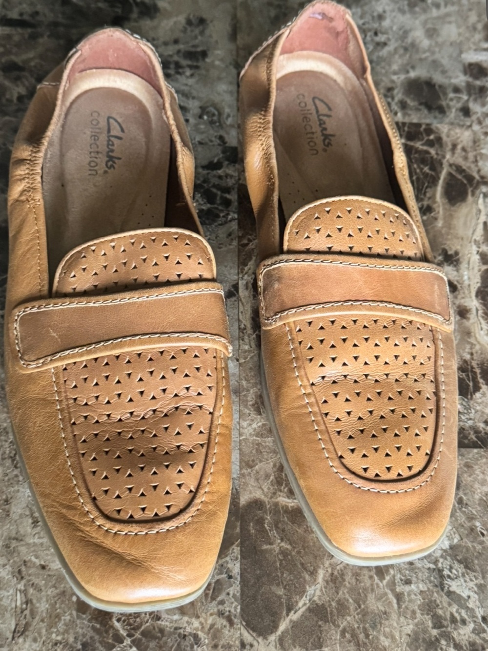 Brown Leather Clarks Women’s Lyrical Way Slip-On Loafers, Size 10